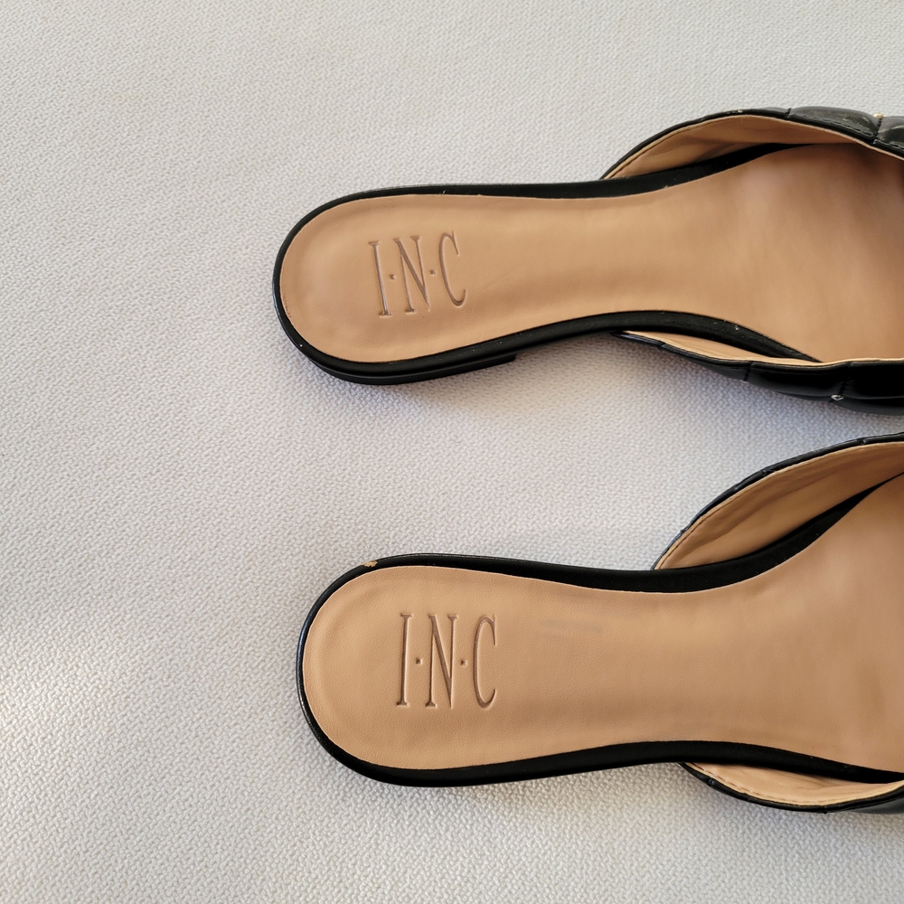 INC International Concepts Black Quilted Vegan Leather Flat Mule Studded Slides - Picture 4 of 4